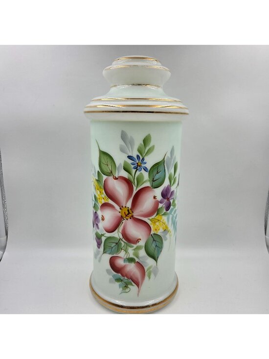 Other - Opaline Hand Painted Flowers with Gold Trim Apothecary Jars with Lid